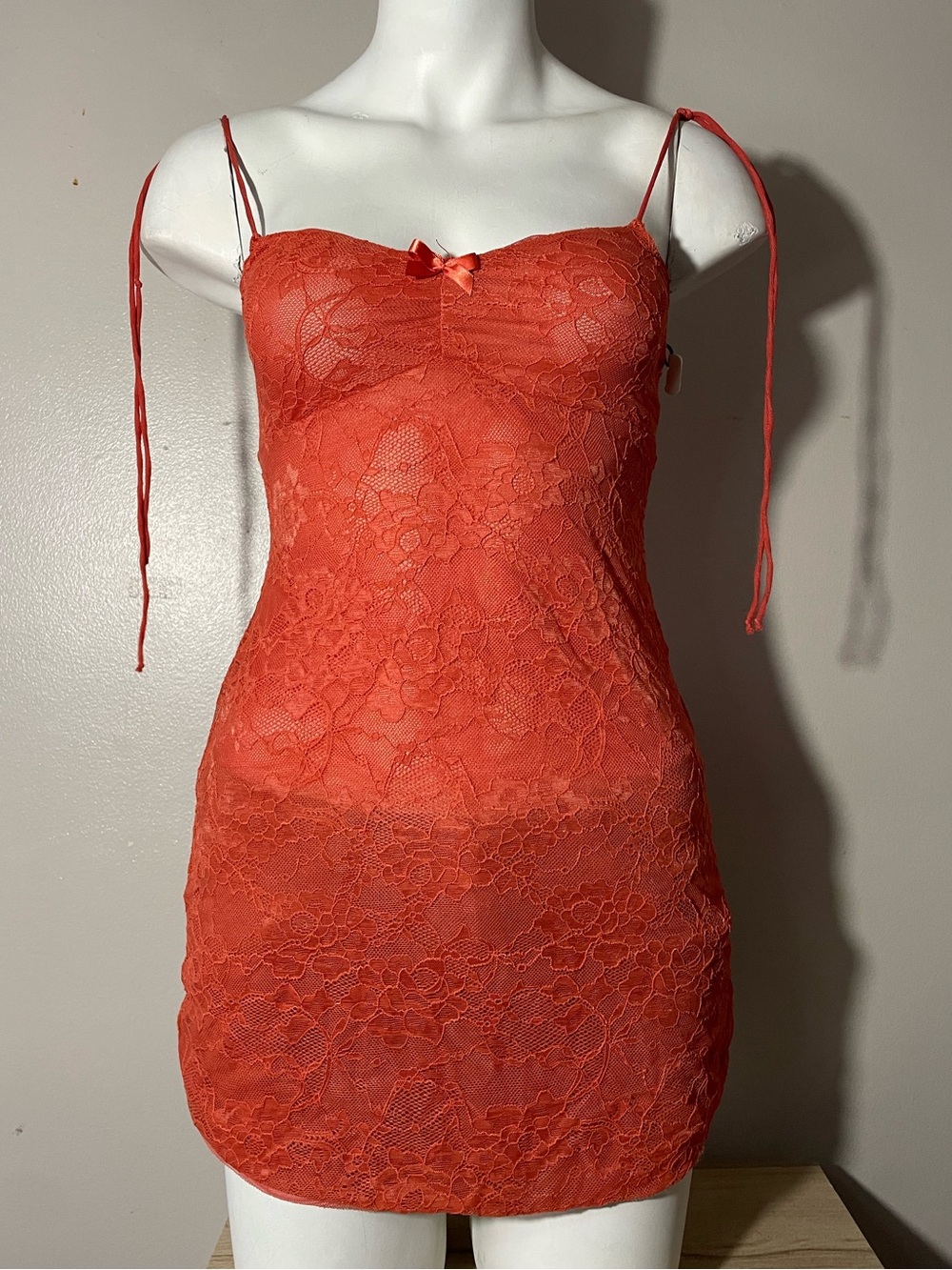 Red Lace Mini Dress with Adjustable Tie Straps